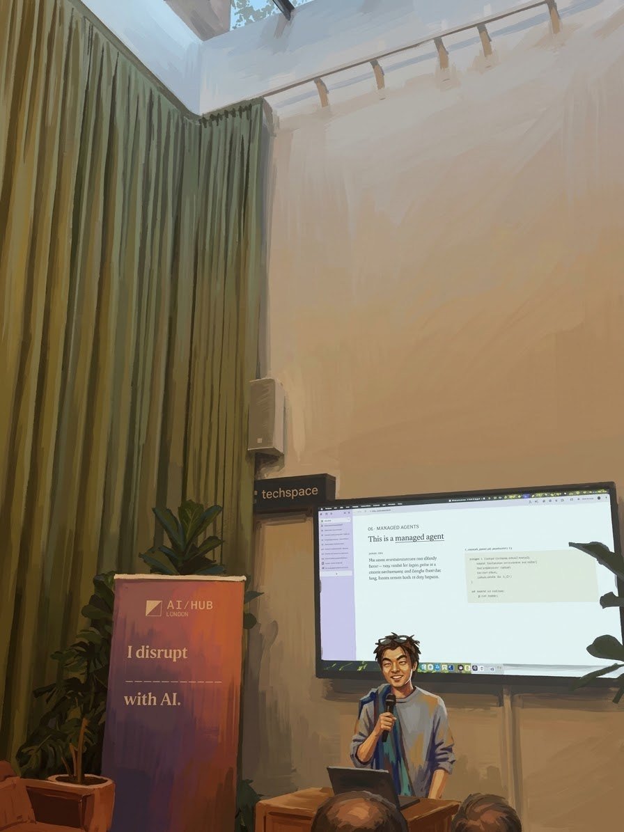 The presentation screen and seating area at the DeepMind London evening event